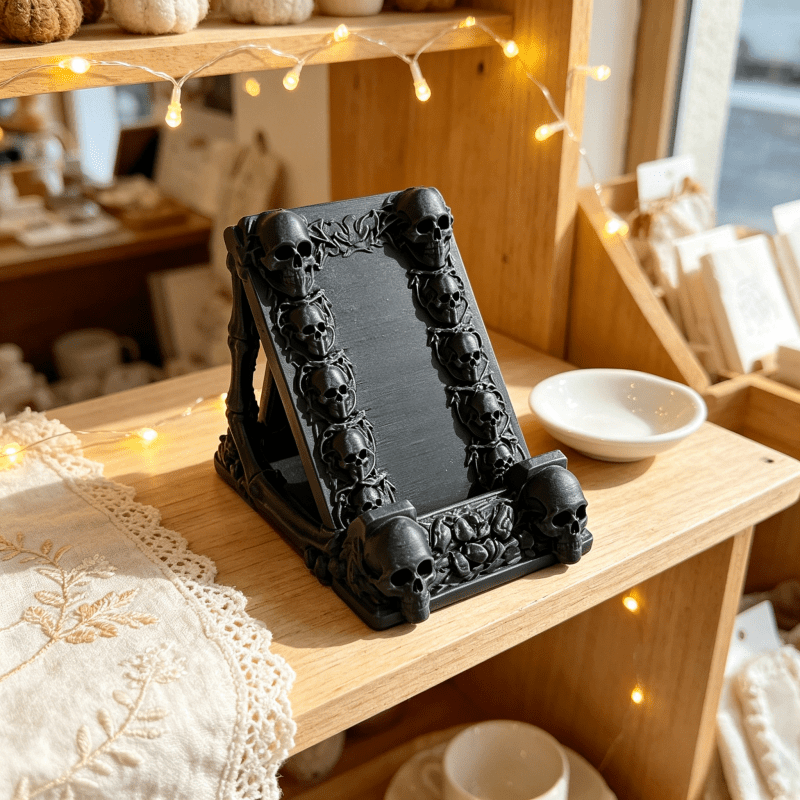 Home Decor Enthusiast - One 3D-printed Gothic skull phone holder,