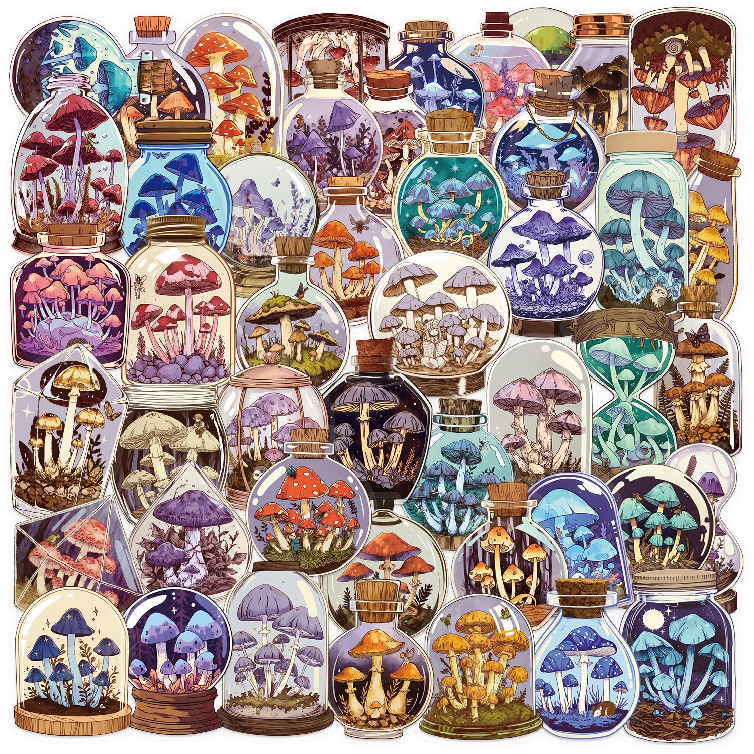 Terrarium Glass Bottle - 50Pcs/Set Aesthetic Mushroom Bottle PET Stickers