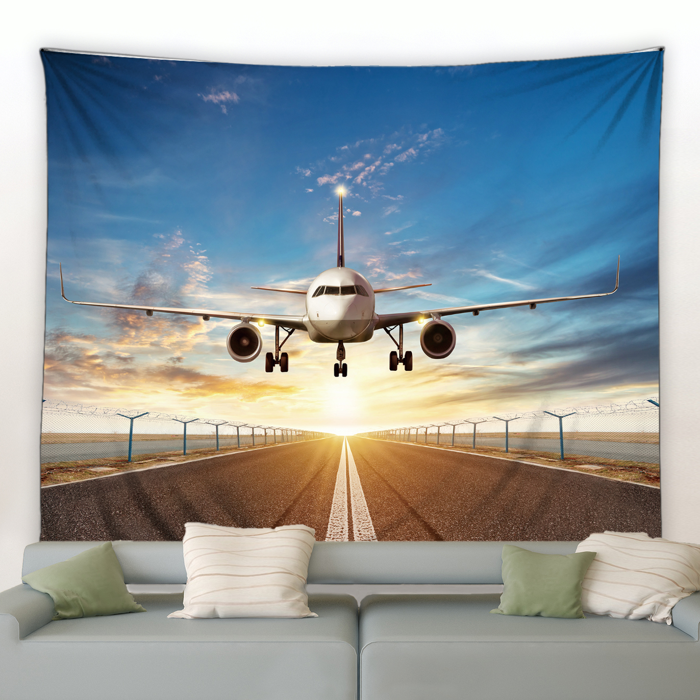 Home Decor Under 100 - Airplane Tapestry Sunset Scenery Wall Hanging
