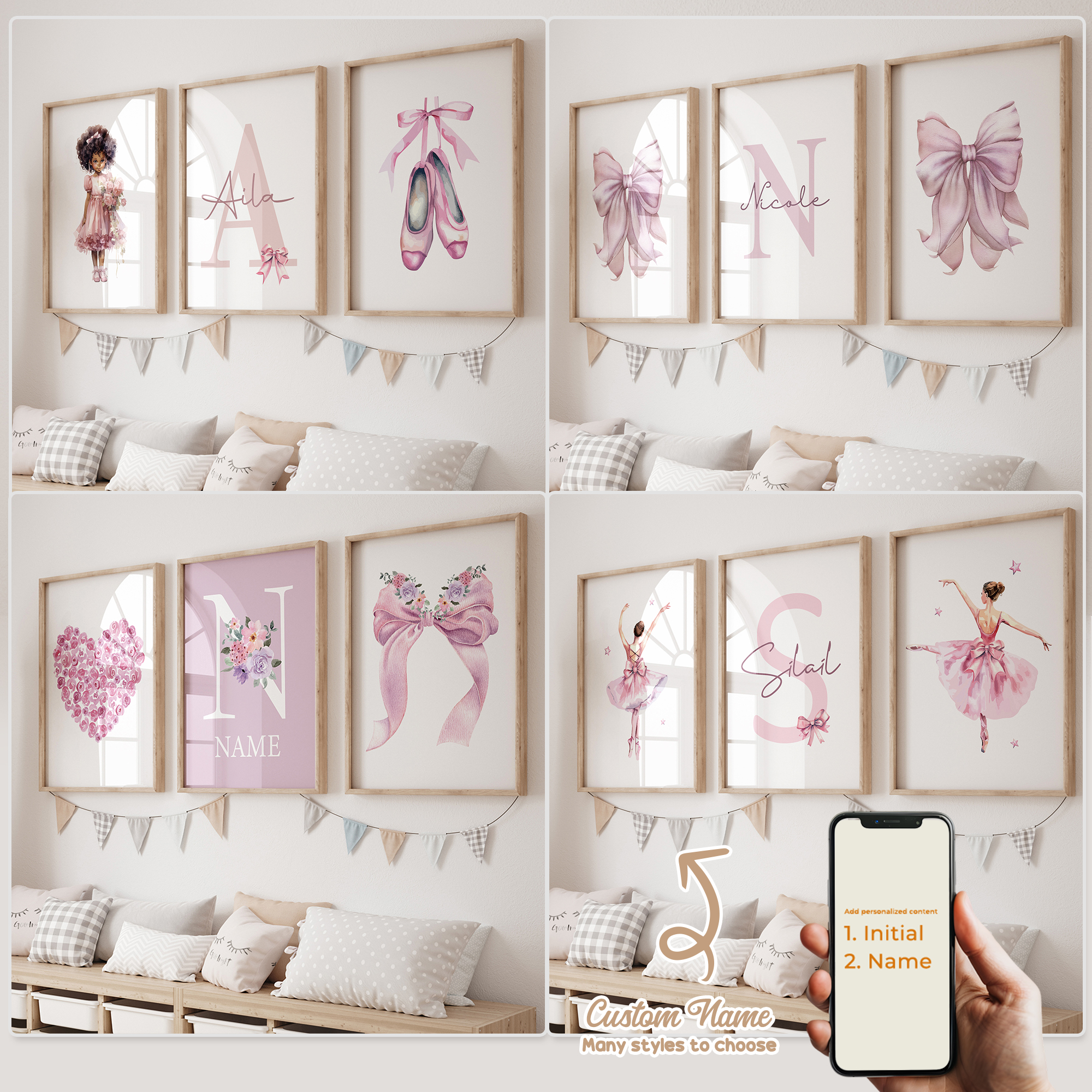 Home Decor Aesthetic - 3pcs Personalized Custom Name Cartoon Child