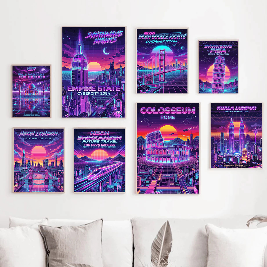 Home Decor Kuala Lumpur - Retro Neon City Nightscape Posters Taj