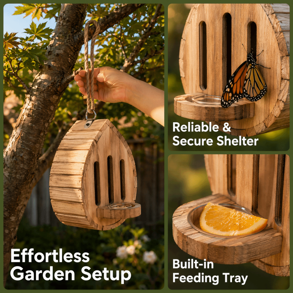 Home Decor Habitat - Home Decor Wooden Butterfly House Natural