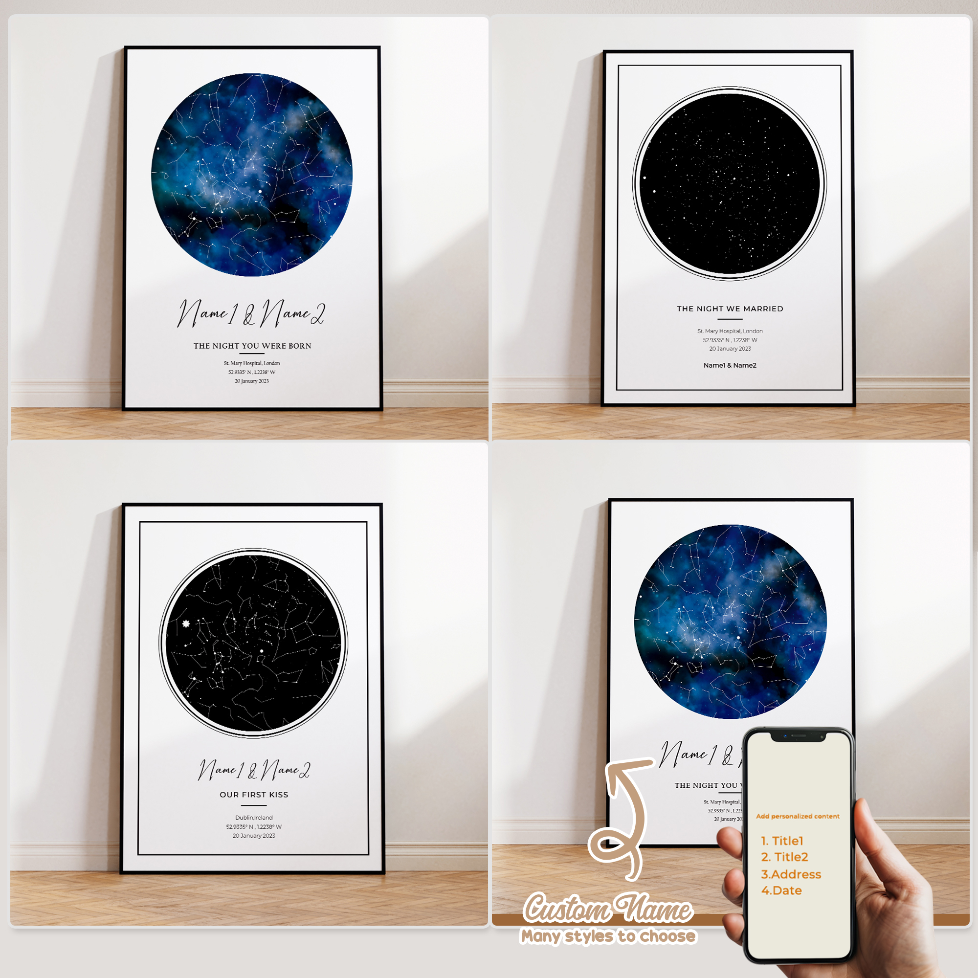 Home Decor Aesthetic - Modern Custom Personalized Night Sky Star