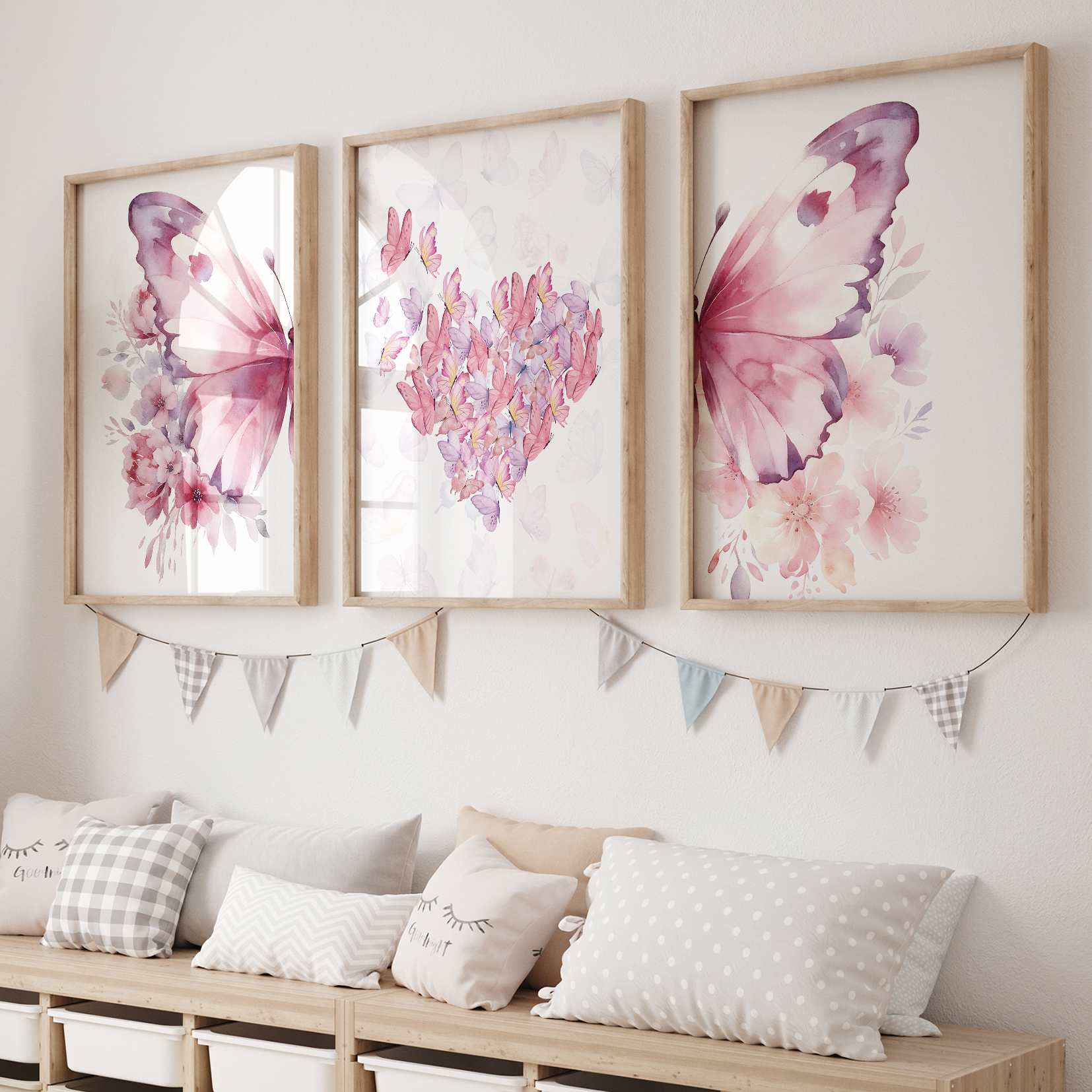 Home Decor Aesthetic - 3pcs Cartoon Children Pink Love Butterfly