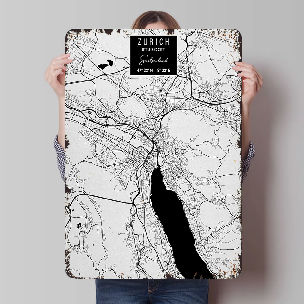 Home Decor Zurich - Zurich City Map Metal Wall Art
