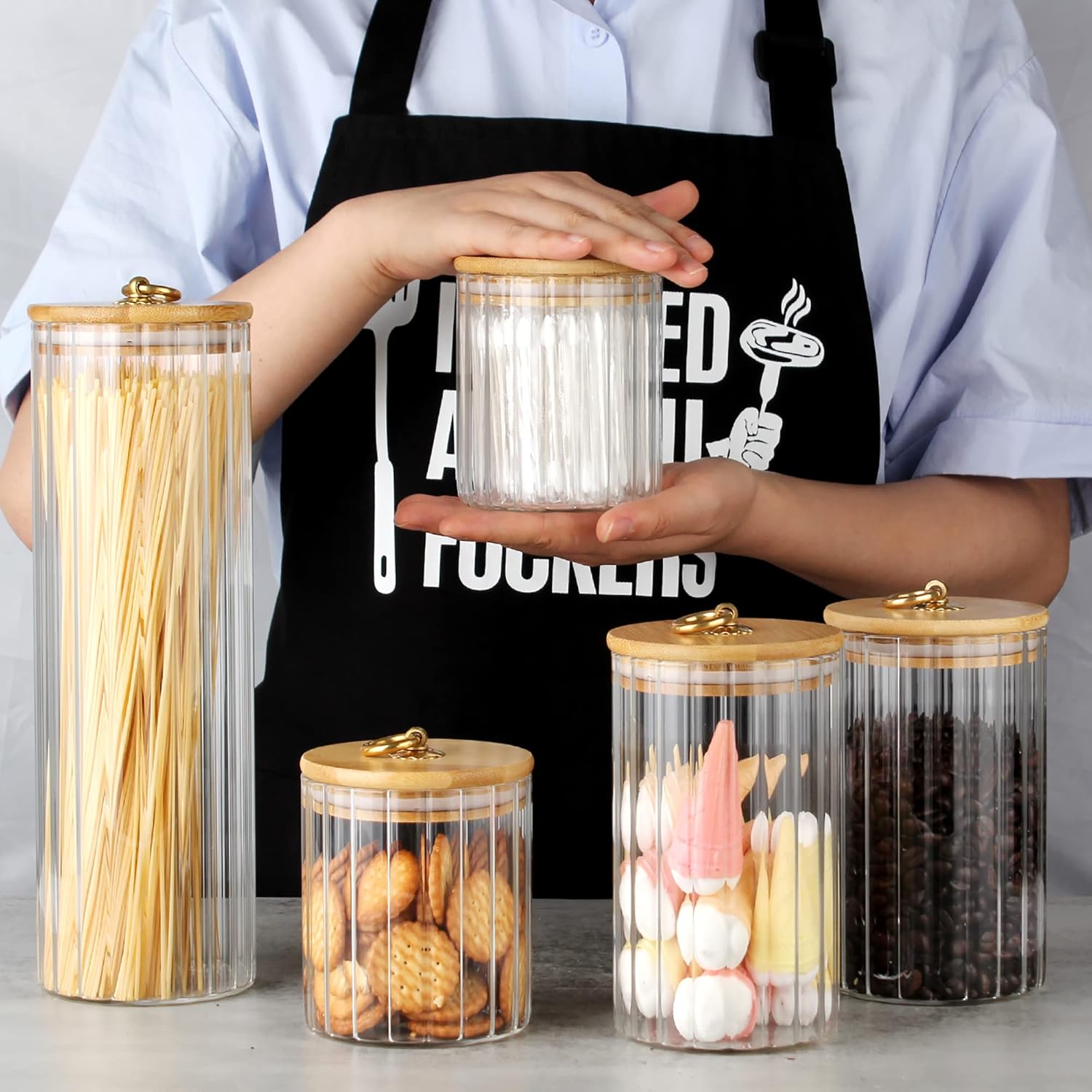 Glass Storage Jars Set of 5, D - Home Decor Store avis et prix