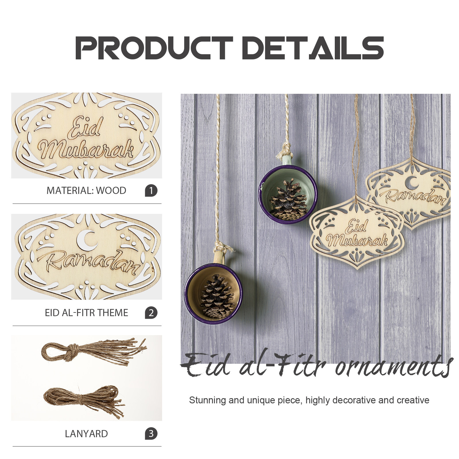 20Pcs Wooden Eid Ornament Hang - Home Decor Ramadan avis et prix