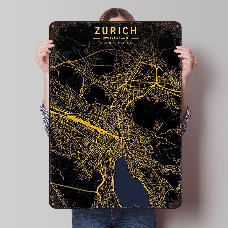Zurich Golden City Map Metal P - Home Decor Zurich avis et prix