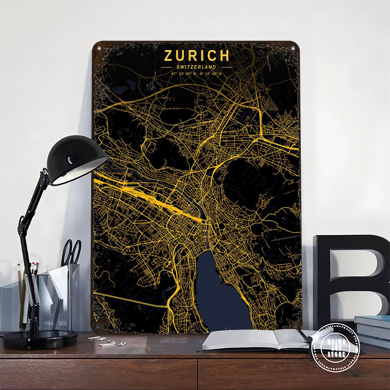 Zurich Golden City Map Metal P - Home Decor Zurich avis et prix