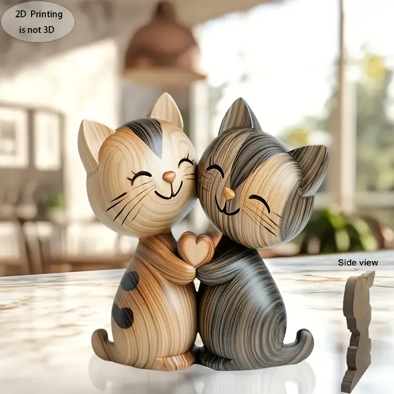 Wooden Kitten Couple Sculpture - Home Decor Enthusiast avis et prix
