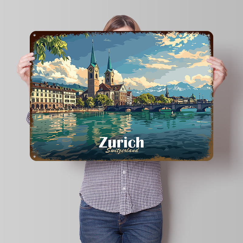 Zurich Cityscape Tinplate Post - Home Decor Zurich avis et prix