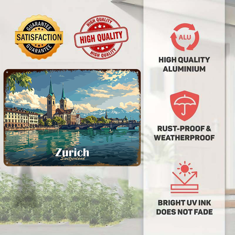 Zurich Cityscape Tinplate Post - Home Decor Zurich avis et prix
