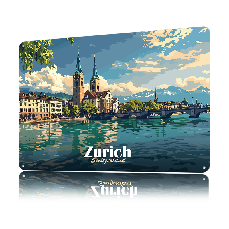 Zurich Cityscape Tinplate Post - Home Decor Zurich avis et prix