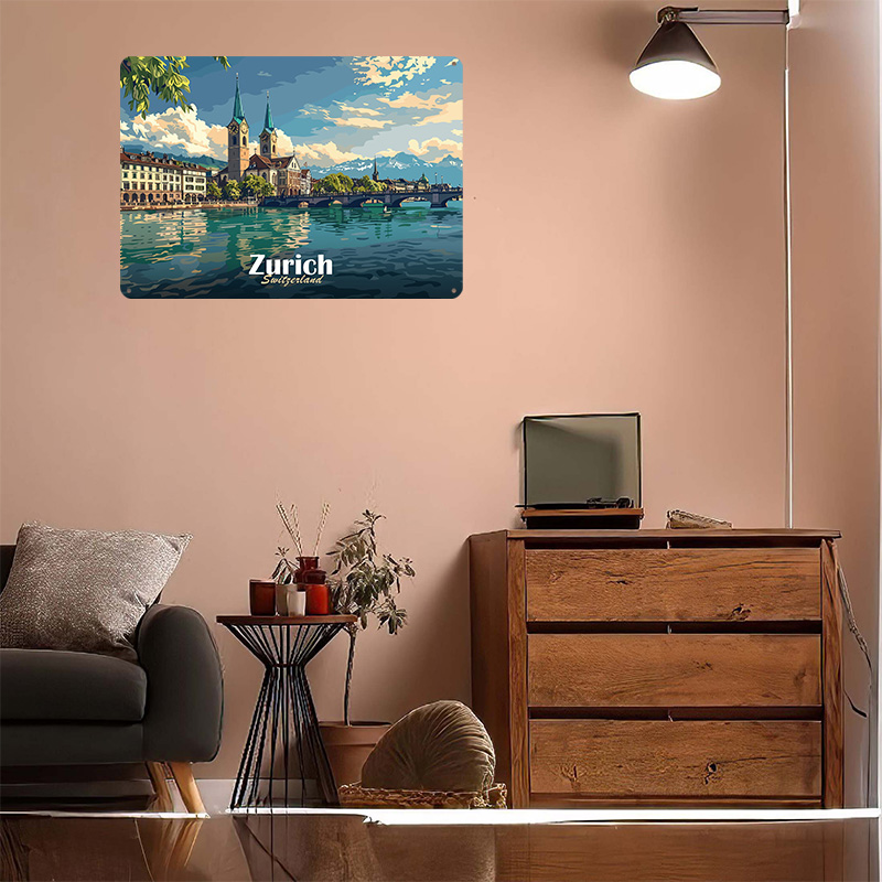 Zurich Cityscape Tinplate Post - Home Decor Zurich avis et prix