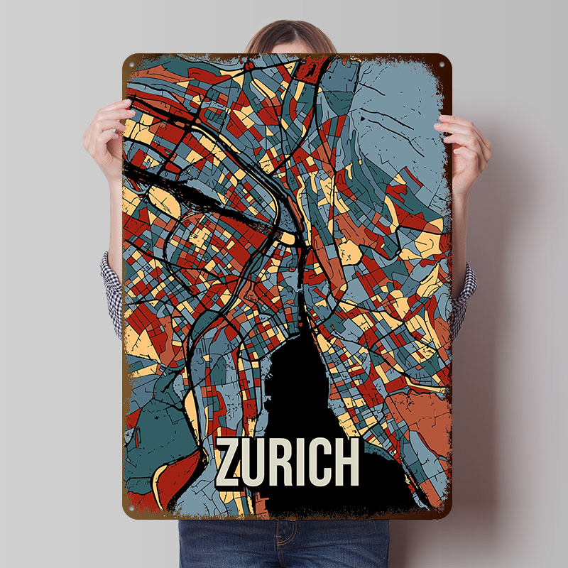 Zurich City Map Travel Tinplat - Home Decor Zurich avis et prix