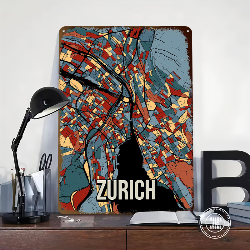 Zurich City Map Travel Tinplat - Home Decor Zurich avis et prix