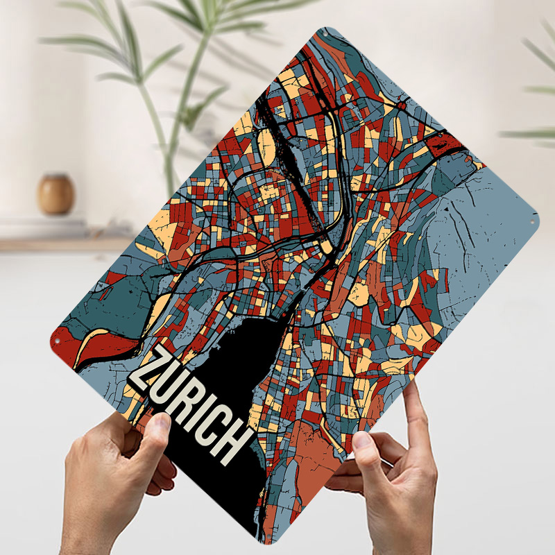 Zurich City Map Travel Tinplat - Home Decor Zurich avis et prix