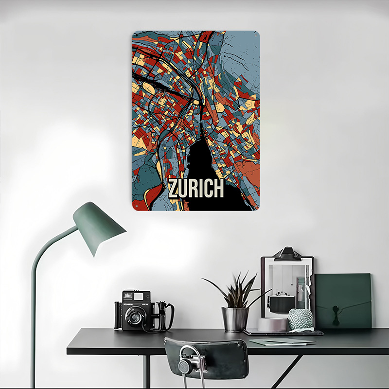 Zurich City Map Travel Tinplat - Home Decor Zurich avis et prix