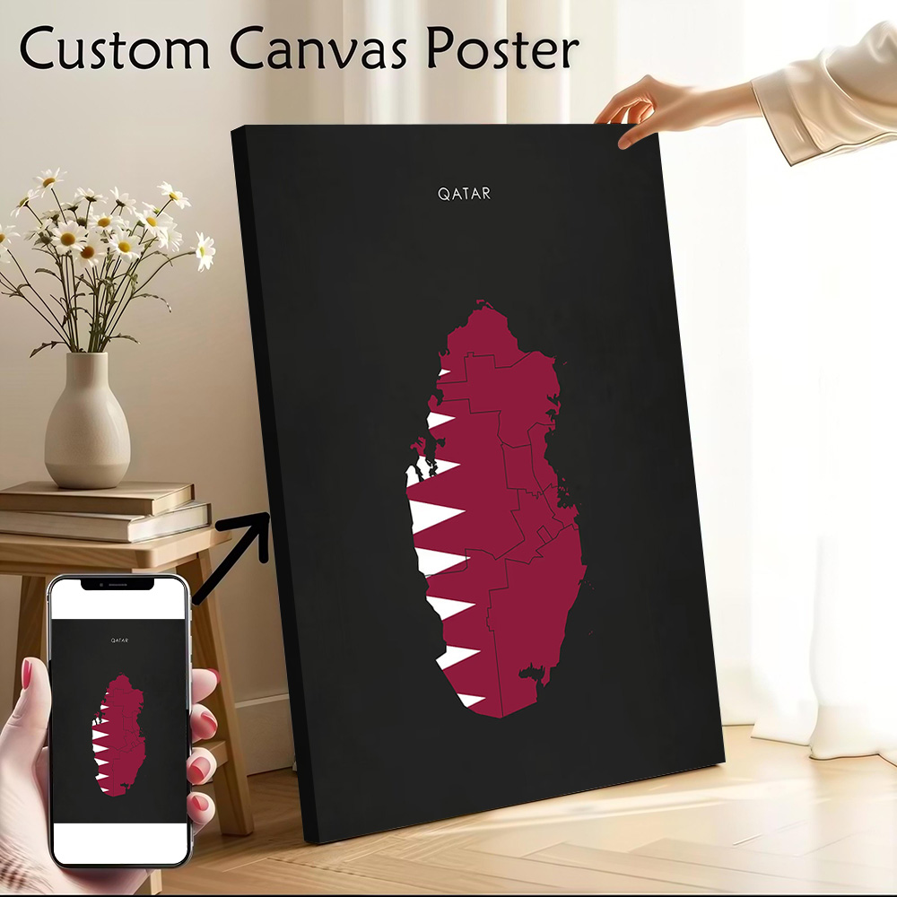 Qatar Flag Map Canvas Wall Art - Home Decor Qatar avis et prix