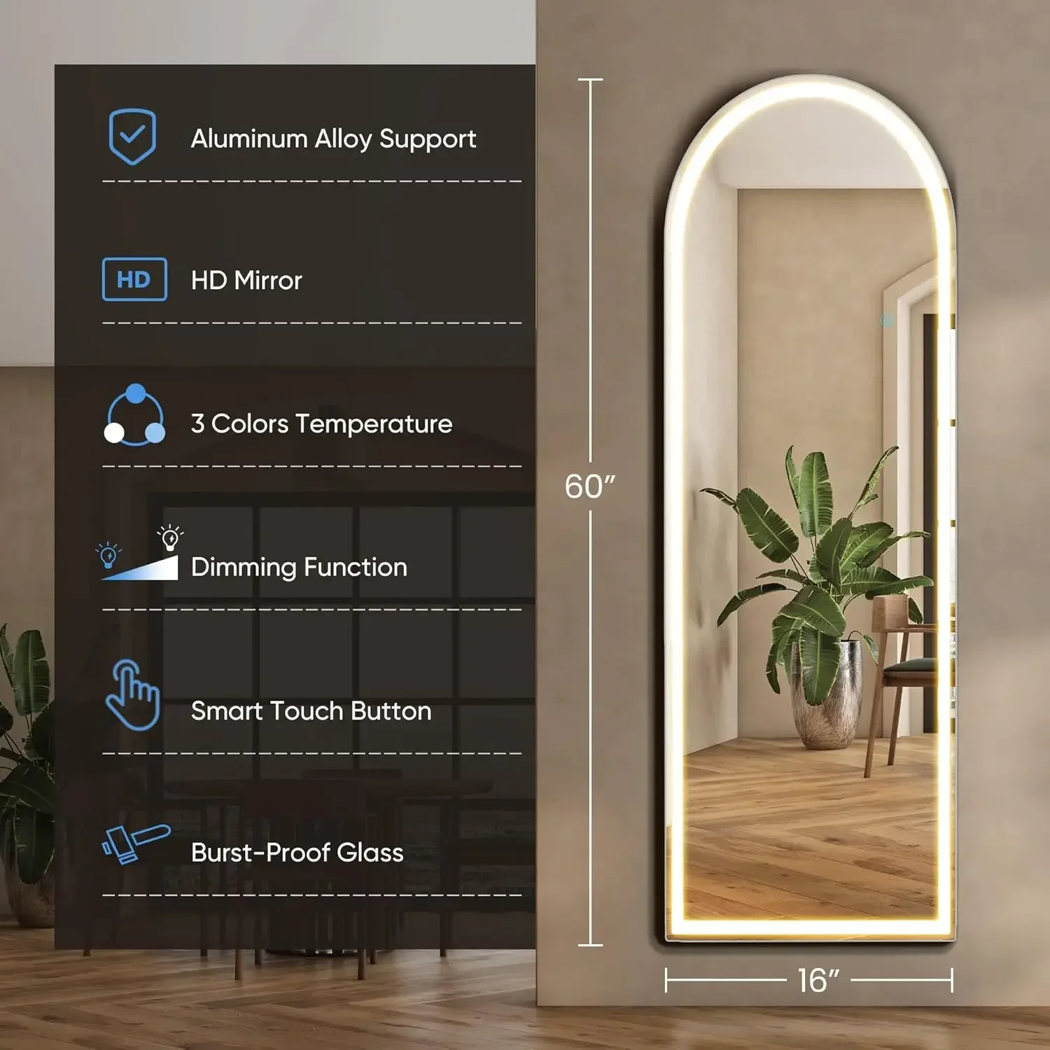 Full Body Wall Mirror with LED - Flooring Home Decor avis et prix
