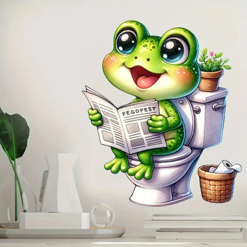 Frog on Toilet Reading Newspap - Home Decor Vinyl Flooring avis et prix