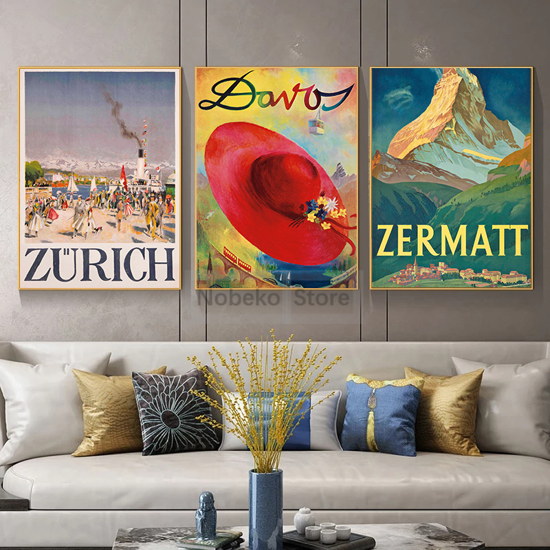 Switzerland Vintage Travel Pos - Home Decor Zurich avis et prix