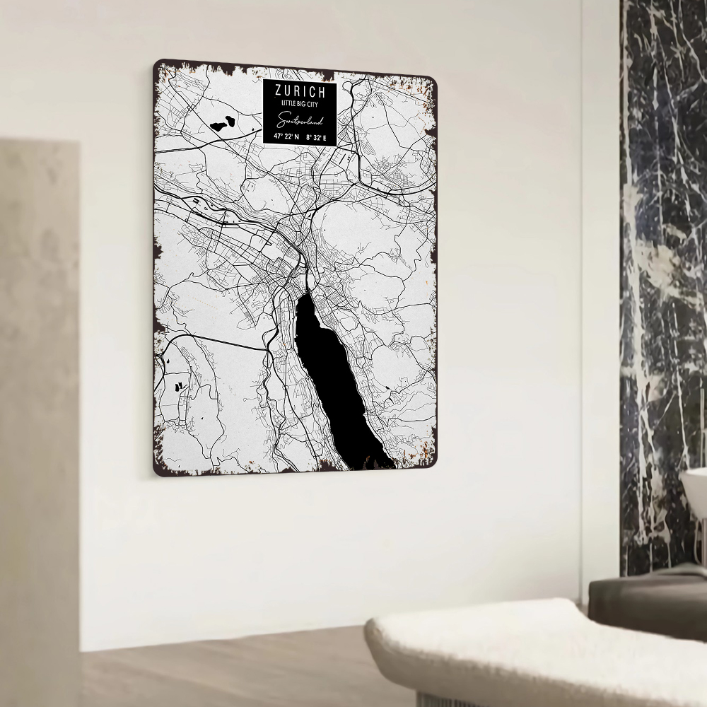Zurich City Map Metal Wall Art - Home Decor Zurich avis et prix